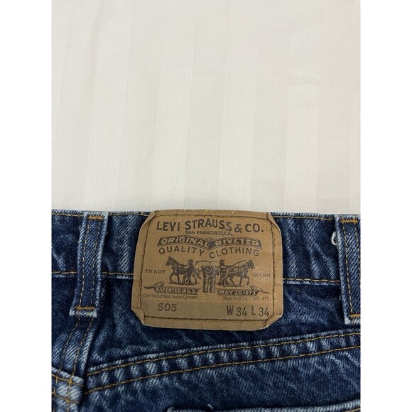 Vintage Levi’s 505 Jeans Men’s 34x34 Blue Denim Straight Leg 90s Orange Tab 0215 - Picture 7 of 9